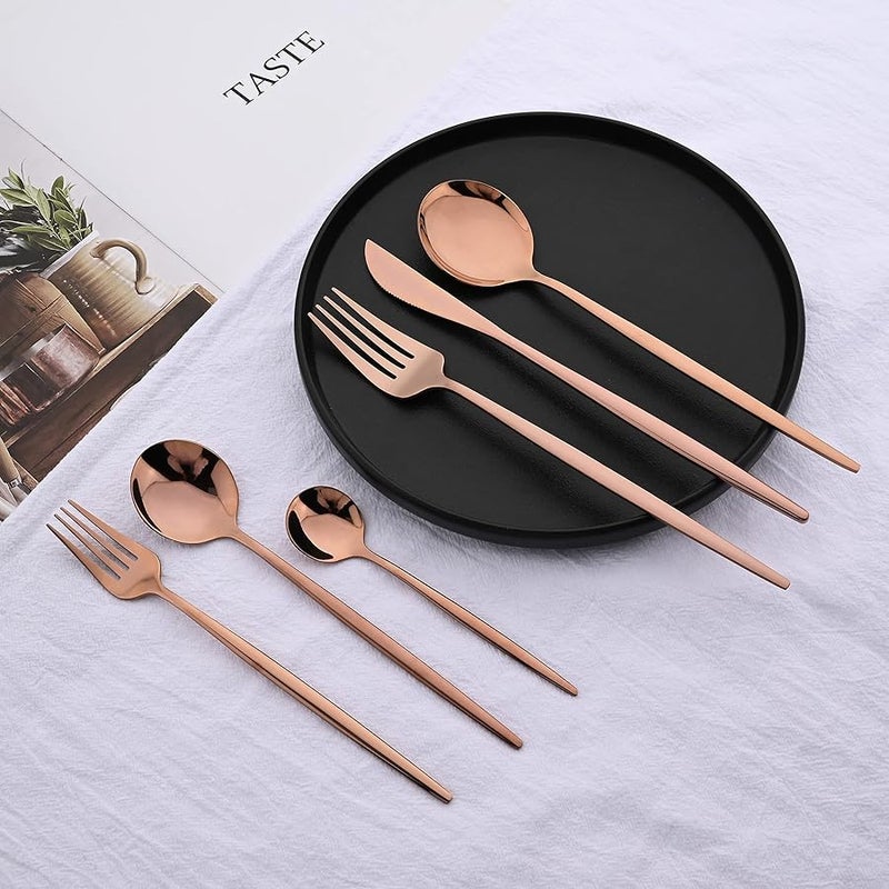 24 Piece Rose Gold Stainless Steel Flatware Set Service For 4 Dishwasher Safe - Image 3